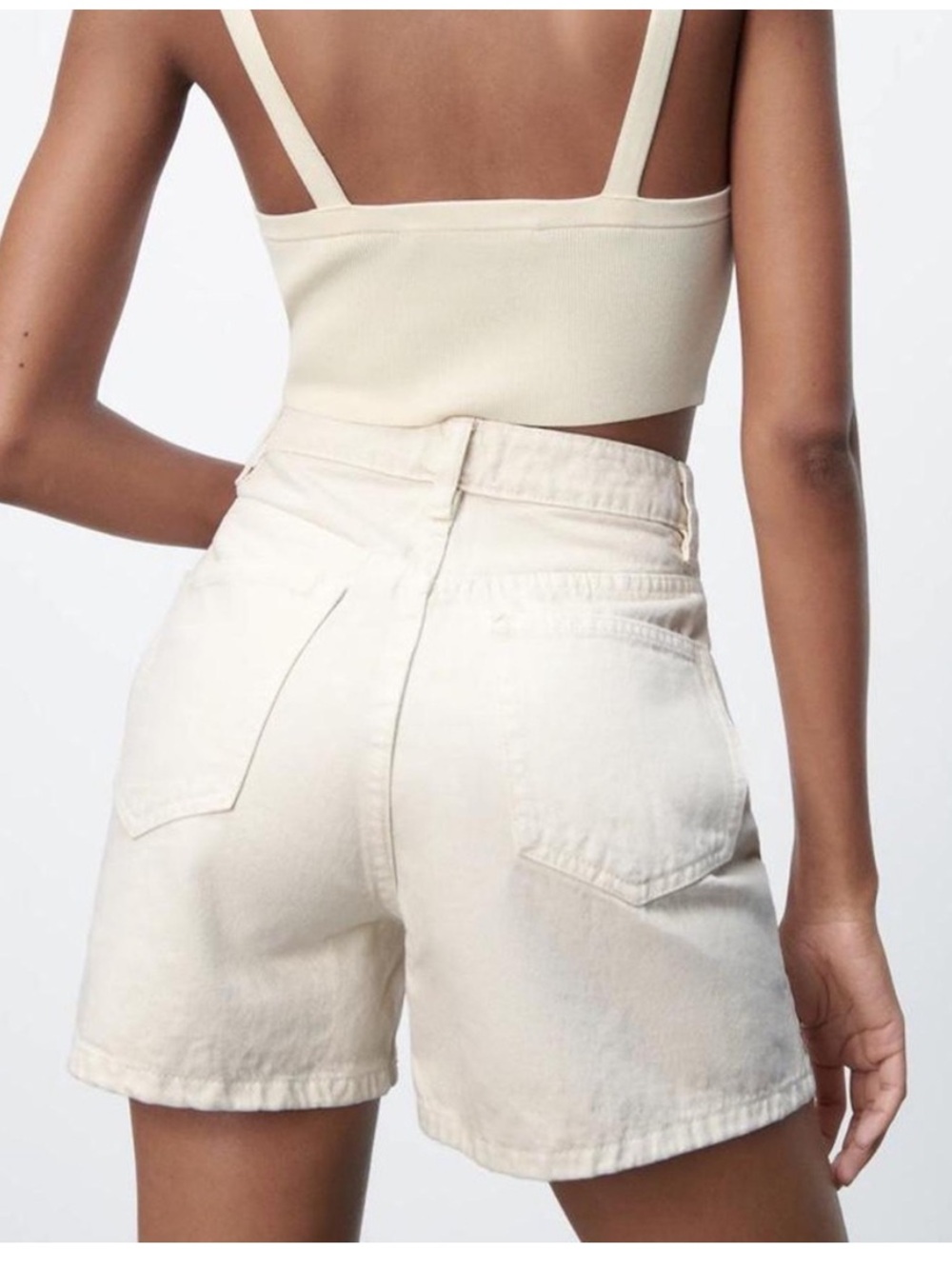 Zara Cream High-Rise Denim Shorts - Picture 3 of 7